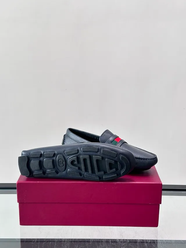Gucci Horsebit 1955 Dark Gray Leather Web-Trimmed Loafers 2