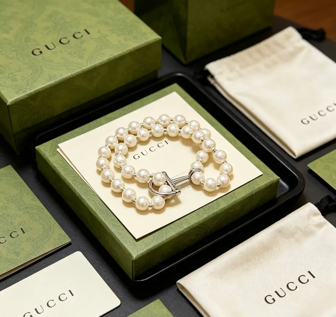 Gucci Horsebit 1955 Double-Strand Pearl Bracelet 2