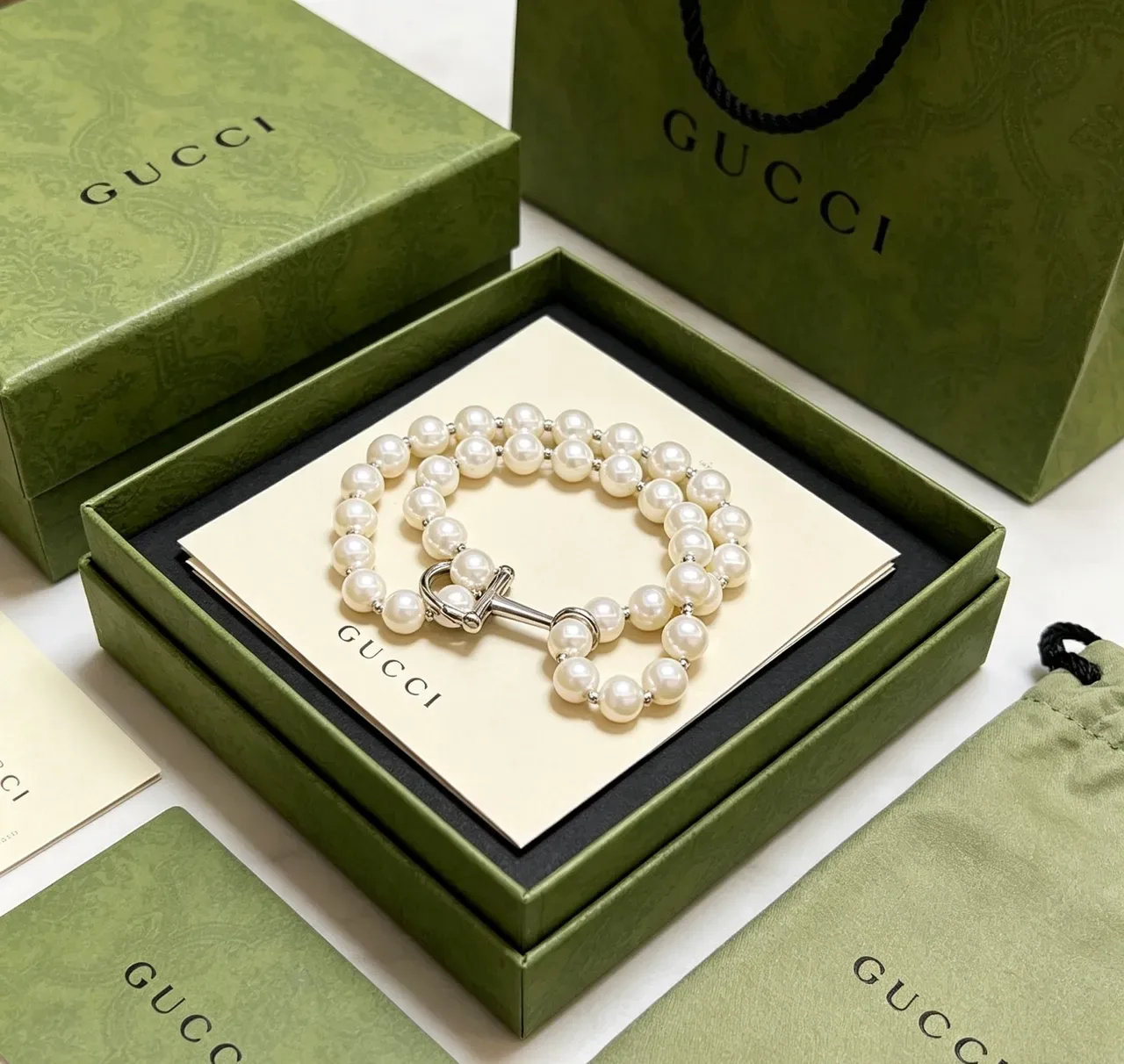 Gucci Horsebit 1955 Double-Strand Pearl Bracelet 3