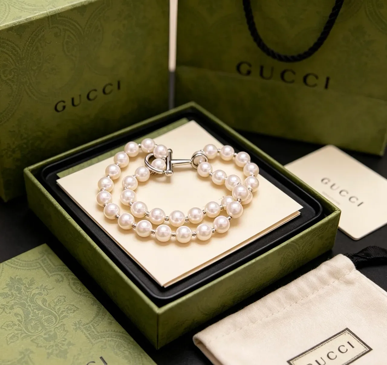 Gucci Horsebit 1955 Double-Strand Pearl Bracelet 5
