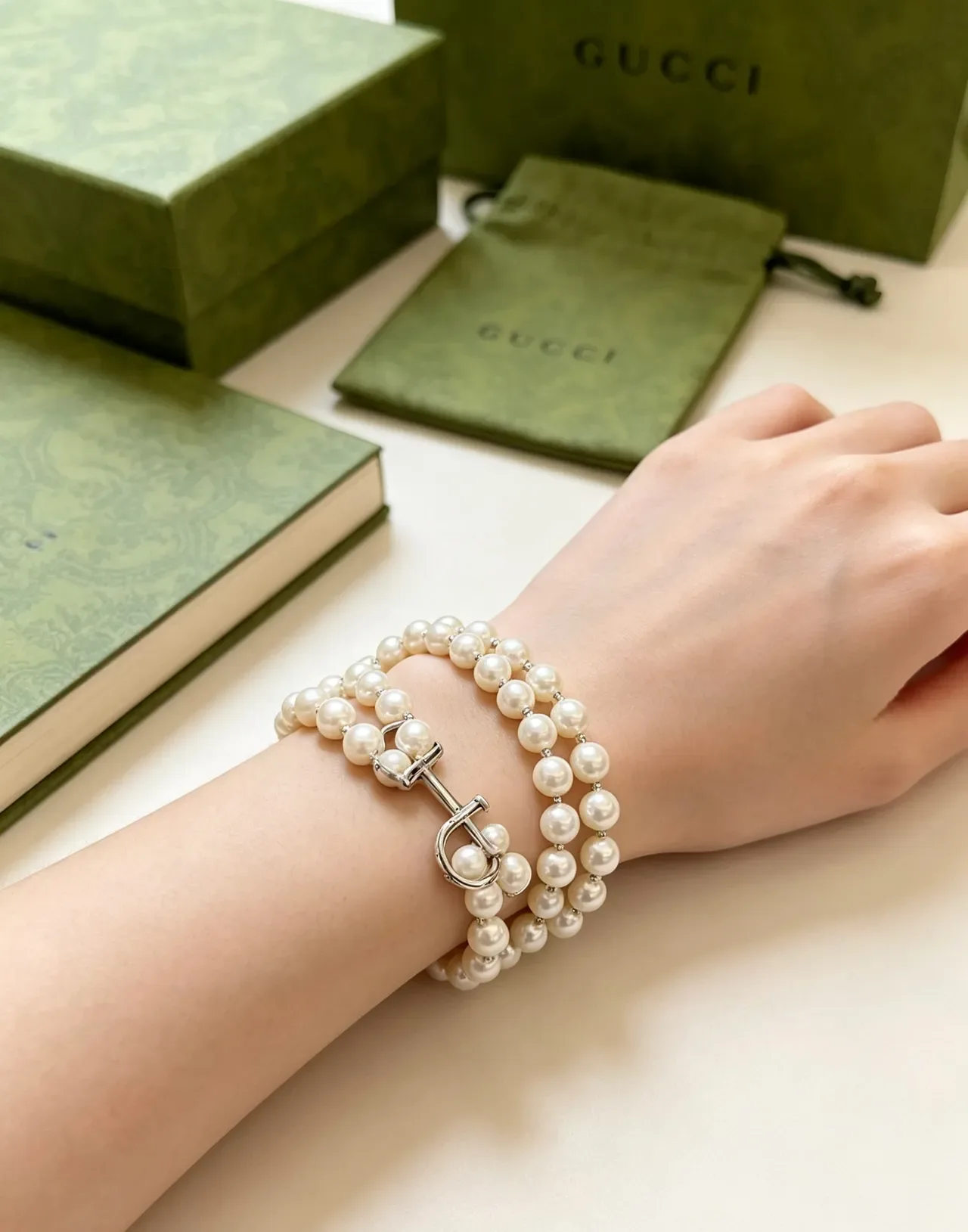 Gucci Horsebit 1955 Double-Strand Pearl Bracelet 6