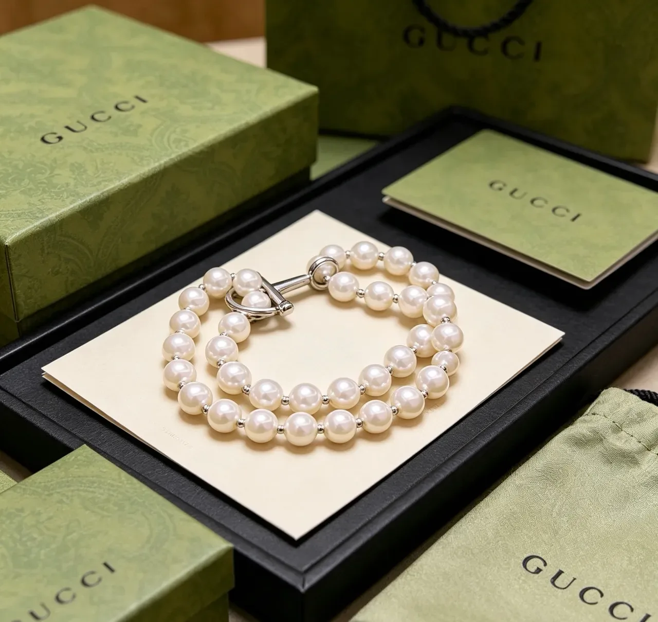 Gucci Horsebit 1955 Double-Strand Pearl Bracelet 7