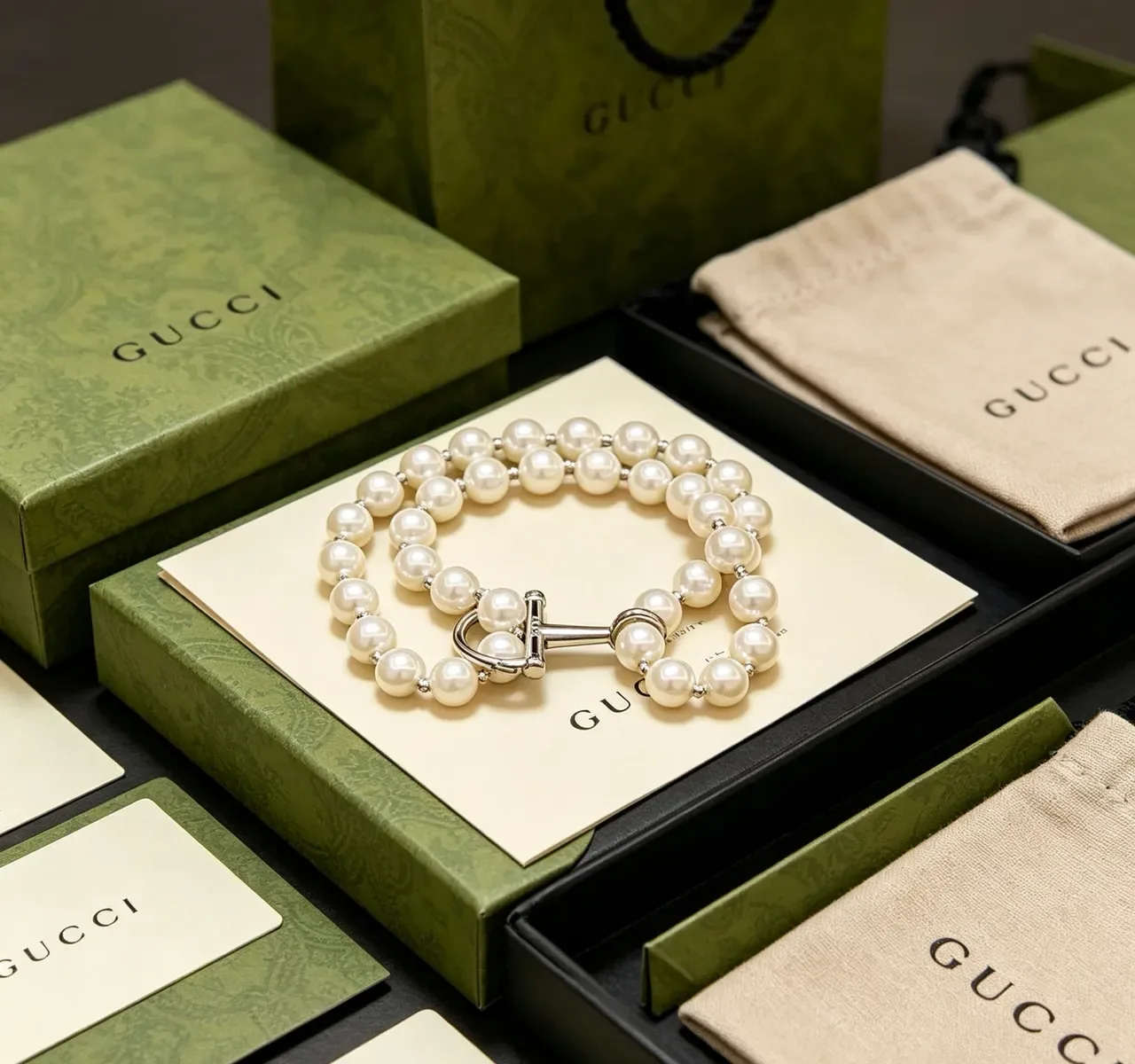 Gucci Horsebit 1955 Double-Strand Pearl Bracelet 8