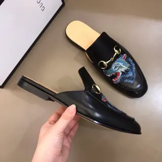 Gucci Horsebit 1955 Embroidered Wolf Black Leather Loafer