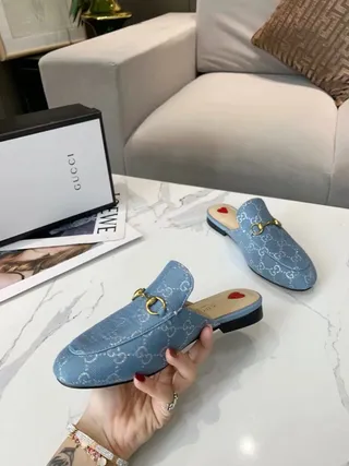 Gucci Horsebit 1955 Light Blue Monogram Loafers 7