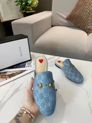 Gucci Horsebit 1955 Light Blue Monogram Loafers 8