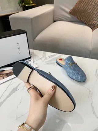 Gucci Horsebit 1955 Light Blue Monogram Loafers 9