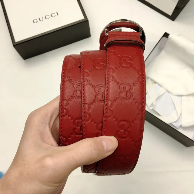 Gucci Interlocking G Belt Red Embossed Leather Belt 2