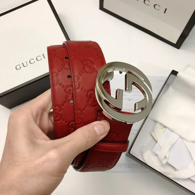 Gucci Interlocking G Belt Red Embossed Leather Belt 3