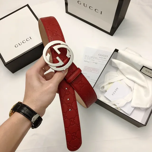 Gucci Interlocking G Belt Red Embossed Leather Belt 6