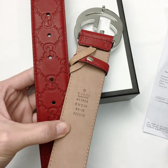 Gucci Interlocking G Belt Red Embossed Leather Belt 7
