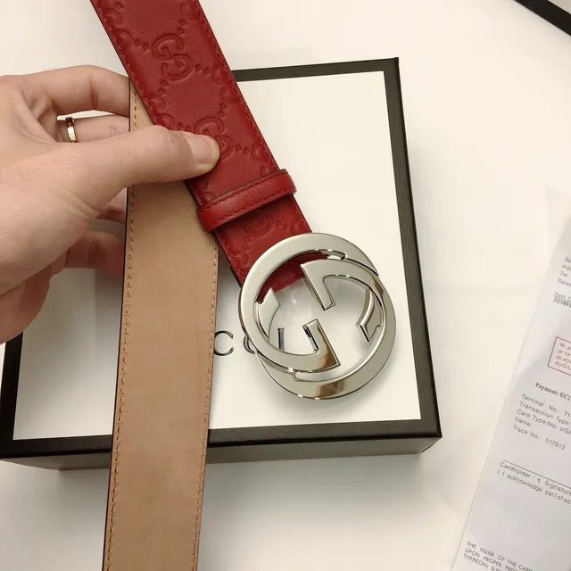 Gucci Interlocking G Belt Red Embossed Leather Belt 8