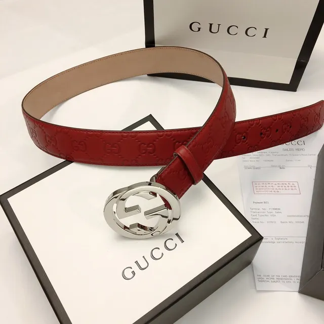 Gucci Interlocking G Belt Red Embossed Leather Belt 9