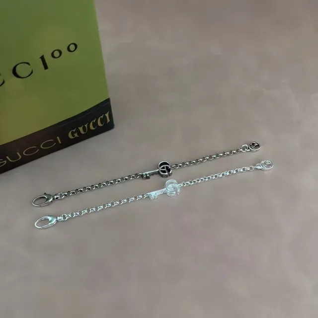 Gucci Interlocking G Key Charm Silver Chain Bracelet 8
