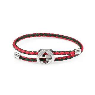 Gucci Interlocking G Red and Green Braided Leather Bracelet