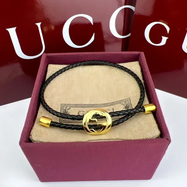 Gucci Interlocking G Red and Green Braided Leather Bracelet 3