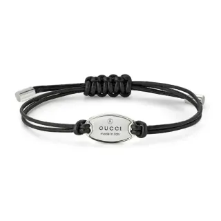 Gucci Knotted Black Cord and Silver-Tone Plaque Bracelet