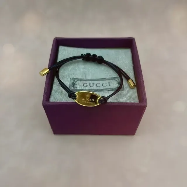 Gucci Knotted Black Cord and Silver-Tone Plaque Bracelet 6