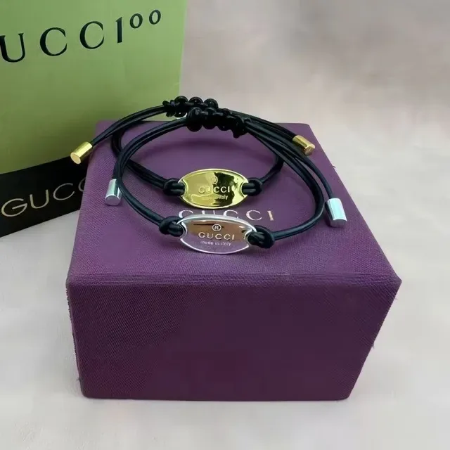 Gucci Knotted Black Cord and Silver-Tone Plaque Bracelet 8
