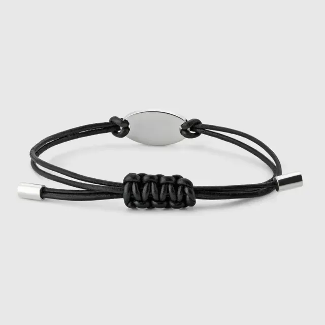 Gucci Knotted Black Cord and Silver-Tone Plaque Bracelet 9