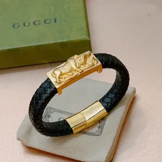 Gucci Lion Motif Braided Leather Bracelet