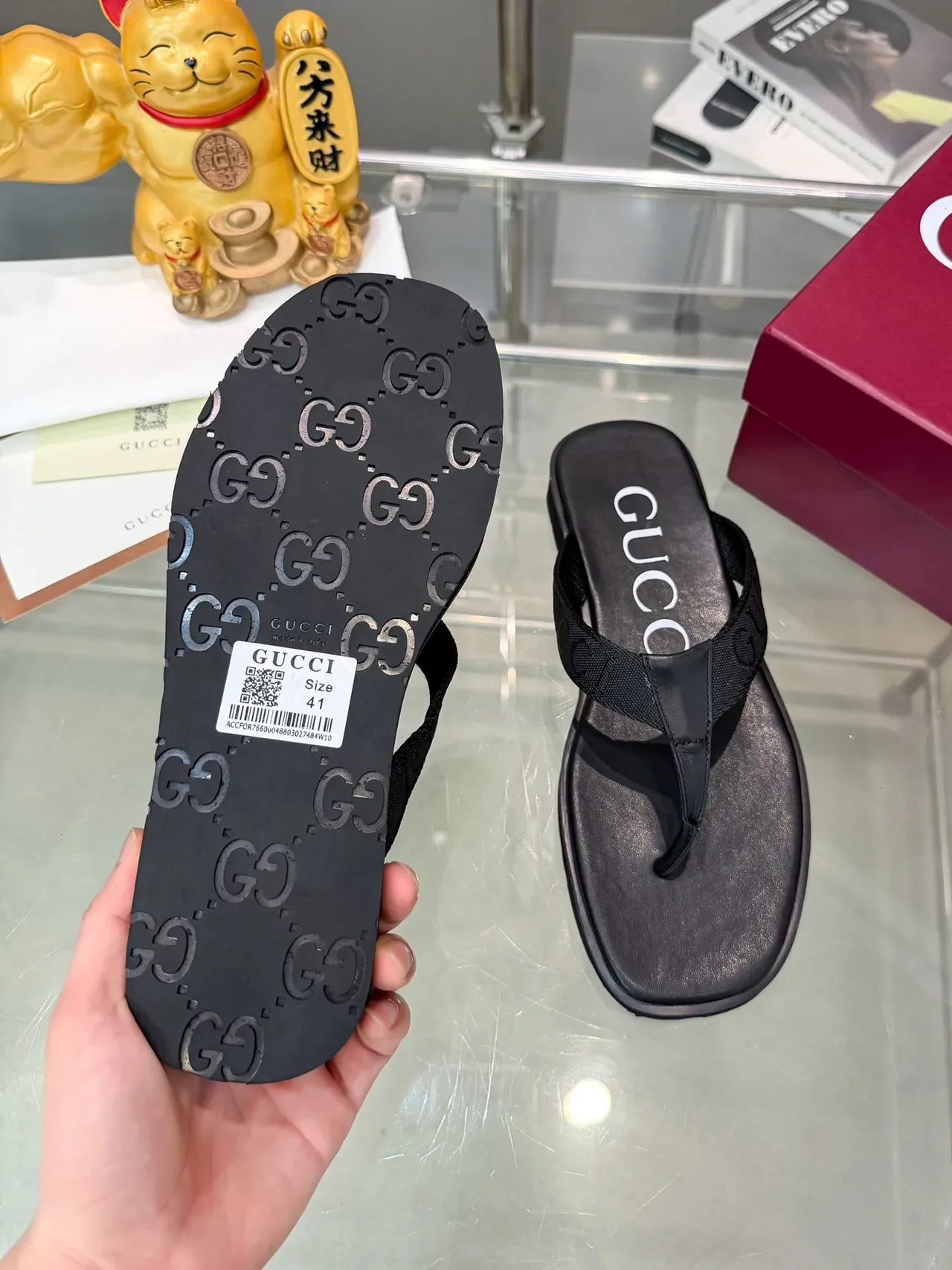 Gucci Logo Strap Flip-Flops Black Platform Sole Woven Slippers 2
