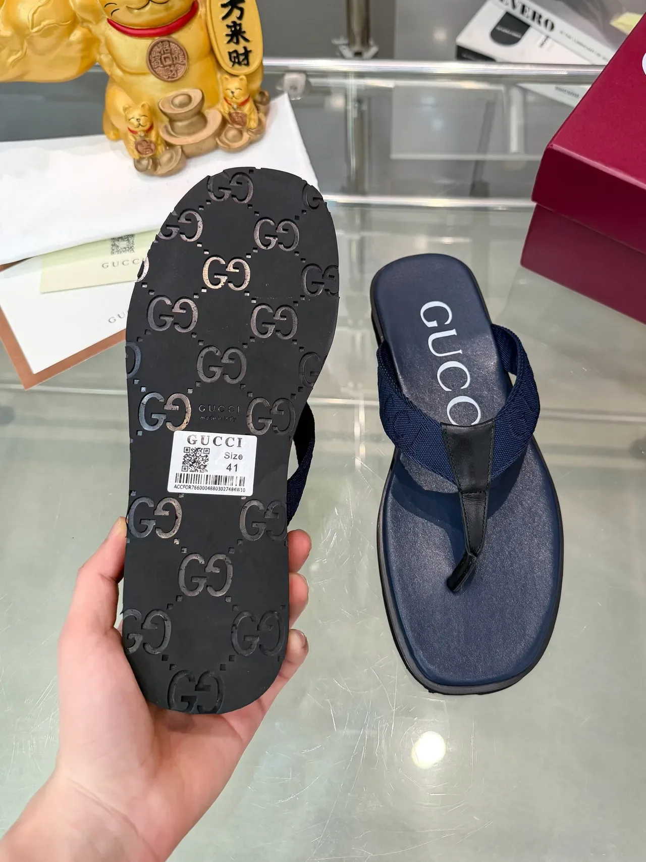 Gucci Logo Strap Flip-Flops Black Platform Sole Woven Slippers 3
