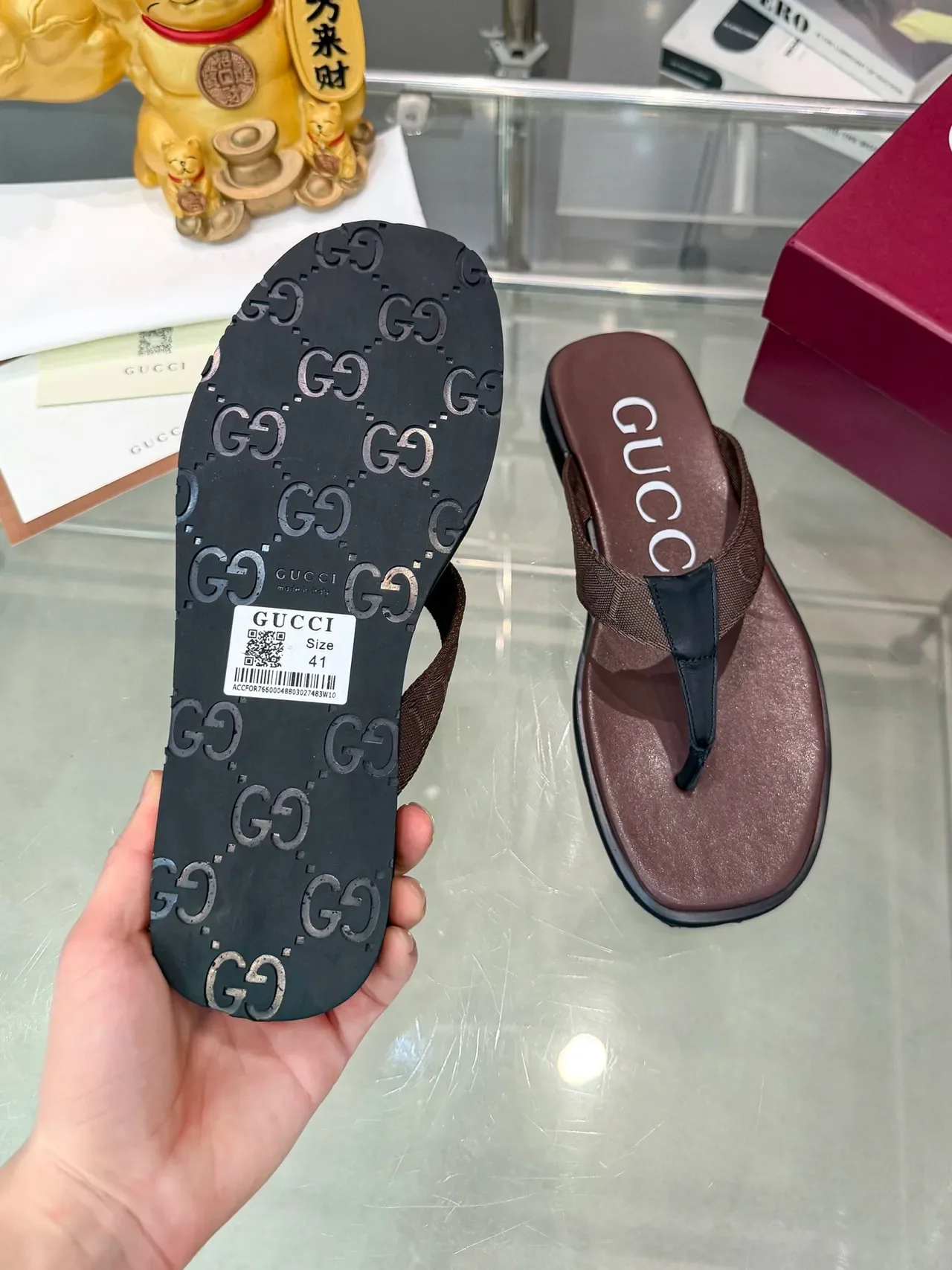 Gucci Logo Strap Flip-Flops Black Platform Sole Woven Slippers 4