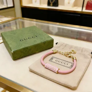 Gucci Logo Tube Pink Enamel Bracelet
