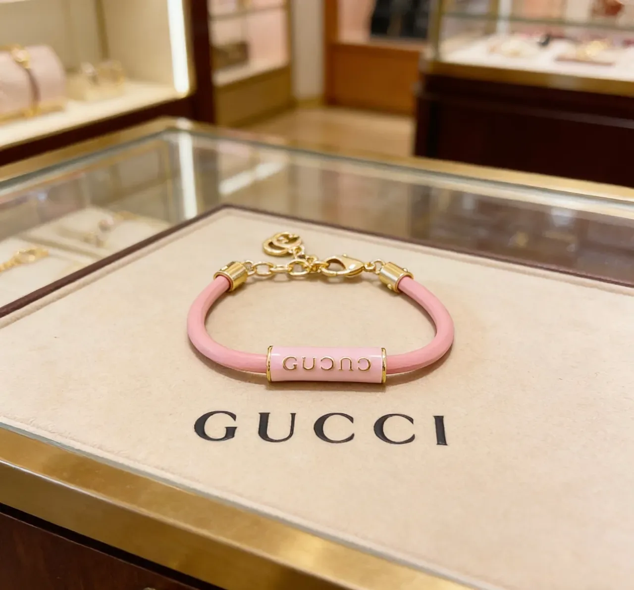 Gucci Logo Tube Pink Enamel Bracelet 6