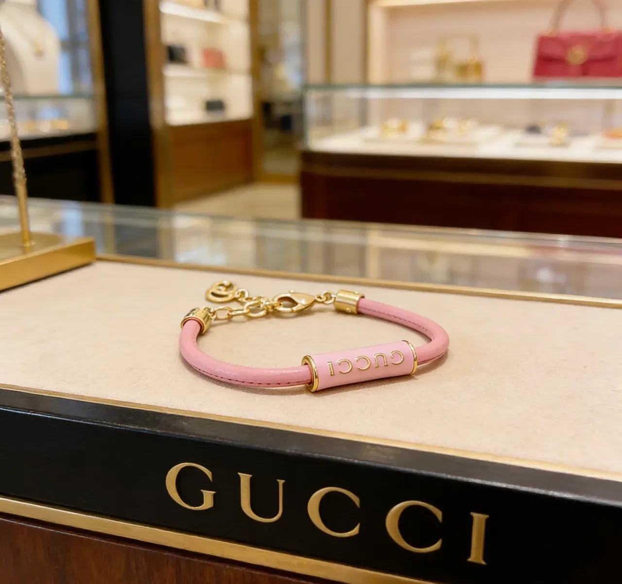 Gucci Logo Tube Pink Enamel Bracelet 9