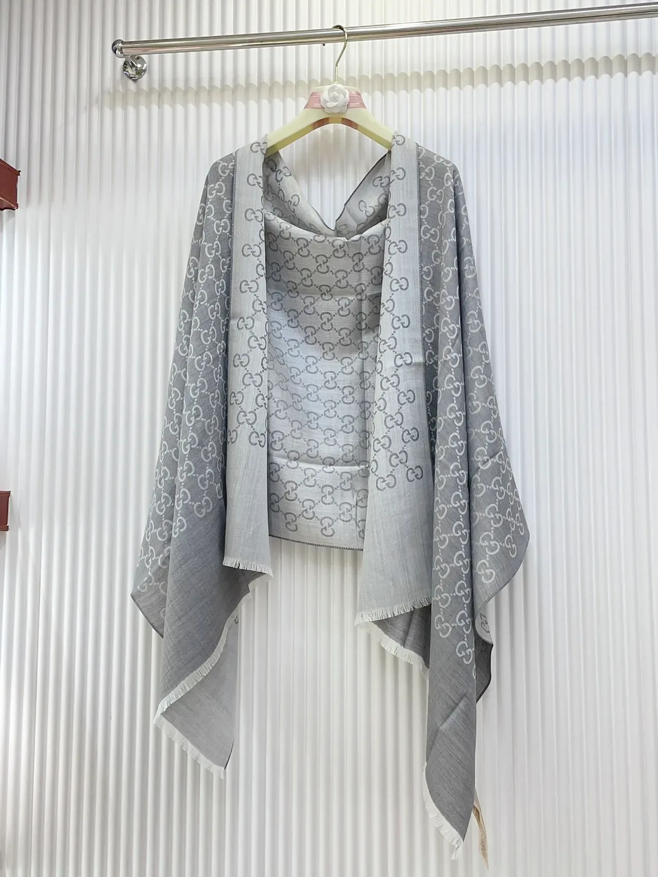 Gucci Monogram-Printed Gray Silk Scarf 6