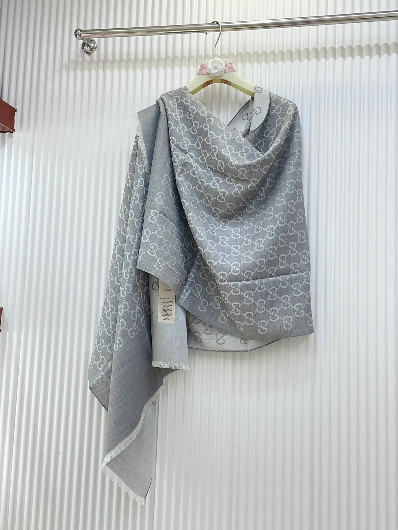 Gucci Monogram-Printed Gray Silk Scarf 7