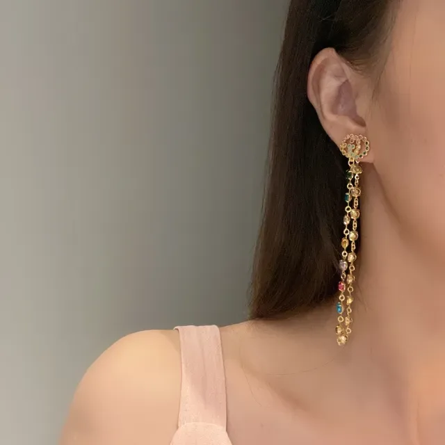 Gucci Multicolor Crystal Chain Drop Earrings 3