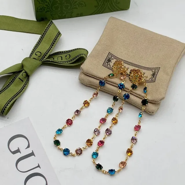 Gucci Multicolor Crystal Chain Drop Earrings 4
