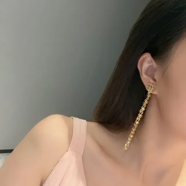 Gucci Multicolor Crystal Chain Drop Earrings 5