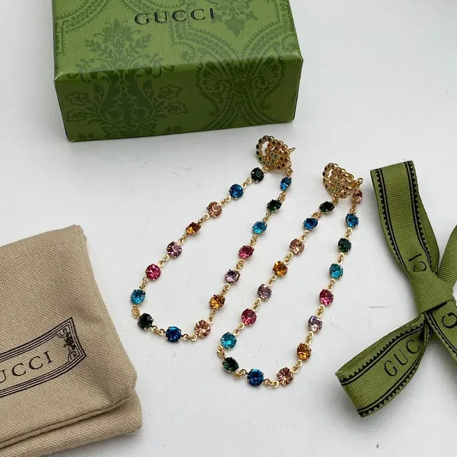 Gucci Multicolor Crystal Chain Drop Earrings 9