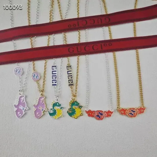 Gucci Multicolor Gold Enamel Charm Pendants Silver Chains Necklace 1