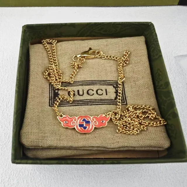 Gucci Multicolor Gold Enamel Charm Pendants Silver Chains Necklace 4