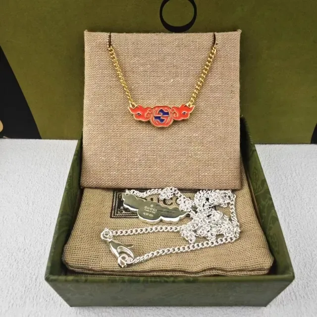 Gucci Multicolor Gold Enamel Charm Pendants Silver Chains Necklace 6
