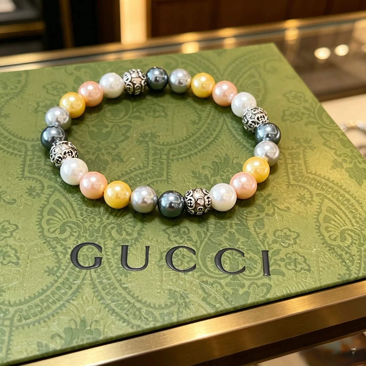 Gucci Multicolor Pearl and Ornamental Metal Bead Bracelet 1