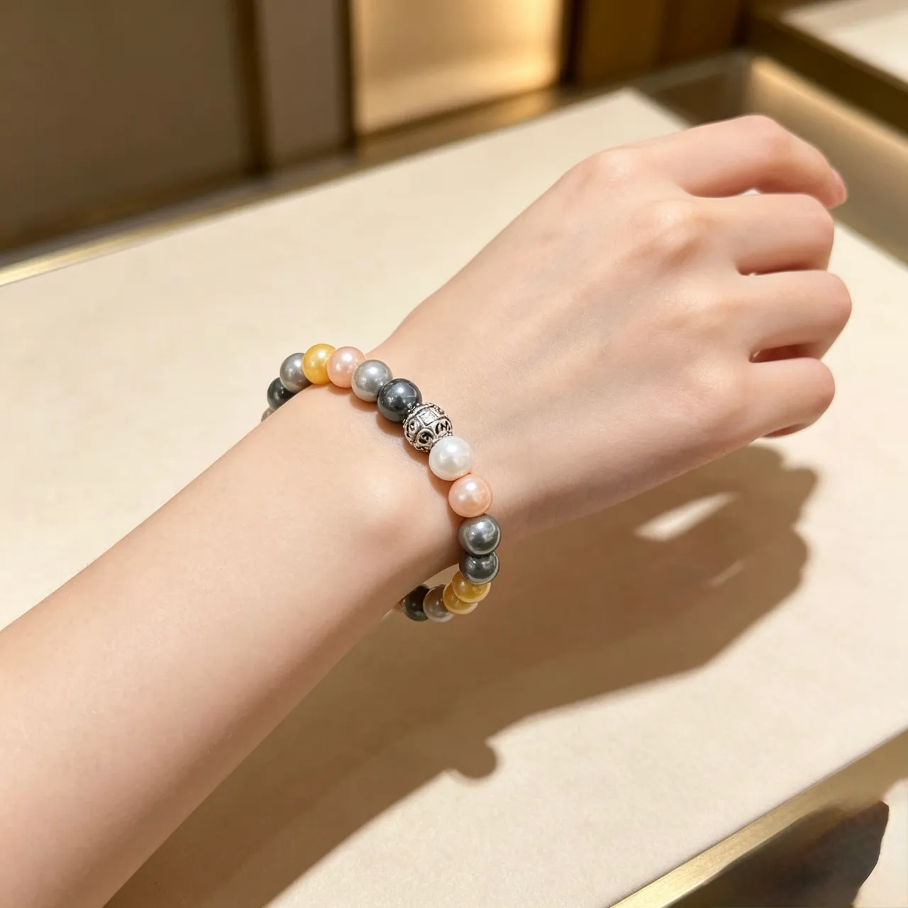 Gucci Multicolor Pearl and Ornamental Metal Bead Bracelet 3