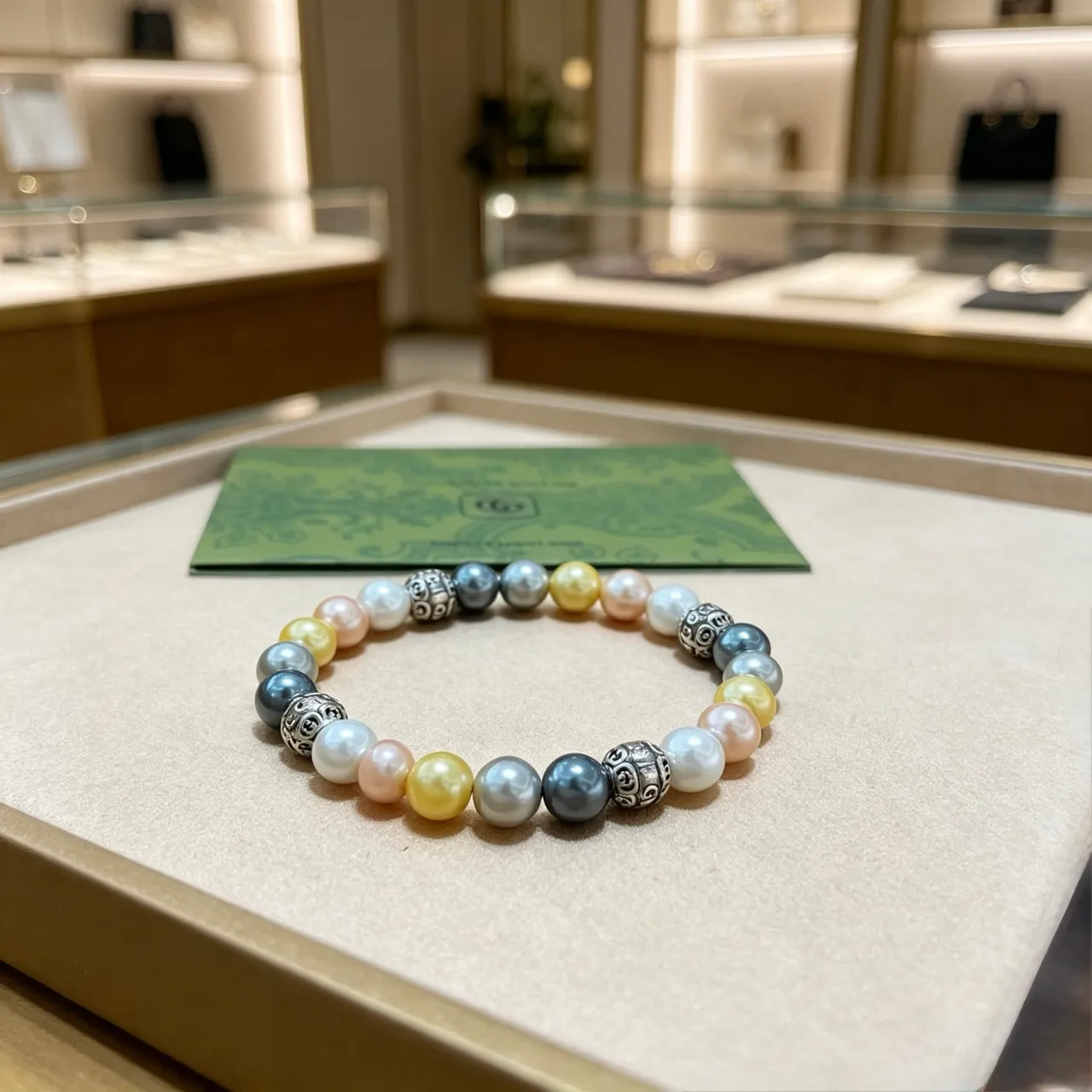 Gucci Multicolor Pearl and Ornamental Metal Bead Bracelet 5