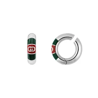 Gucci Multicolor Silver Enamel Stripe Interlocking G Logo Earrings