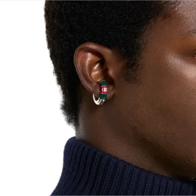 Gucci Multicolor Silver Enamel Stripe Interlocking G Logo Earrings 3
