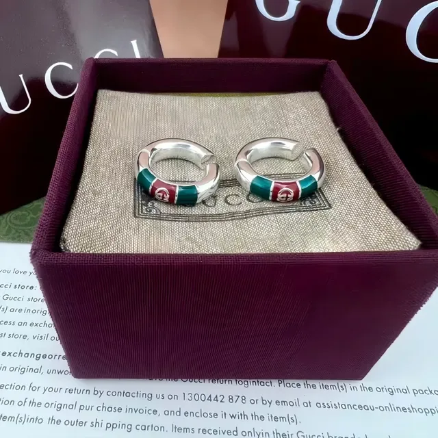 Gucci Multicolor Silver Enamel Stripe Interlocking G Logo Earrings 7