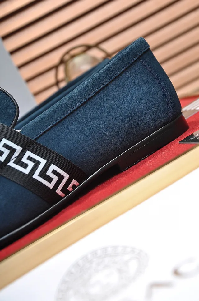 Gucci Navy Black Suede Upper Greek Key Web Strap Loafer 2