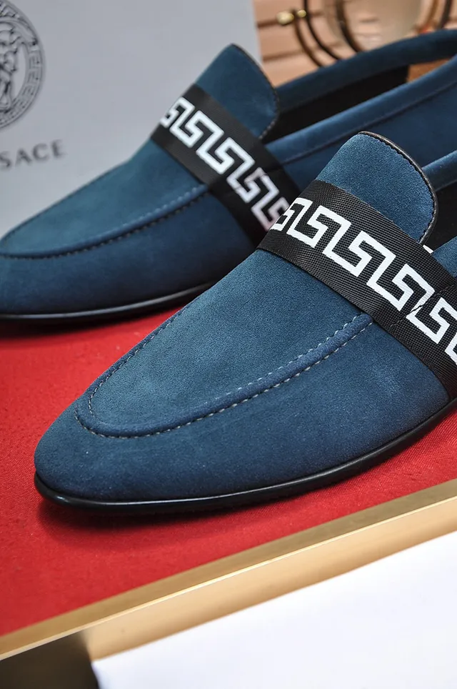 Gucci Navy Black Suede Upper Greek Key Web Strap Loafer 3