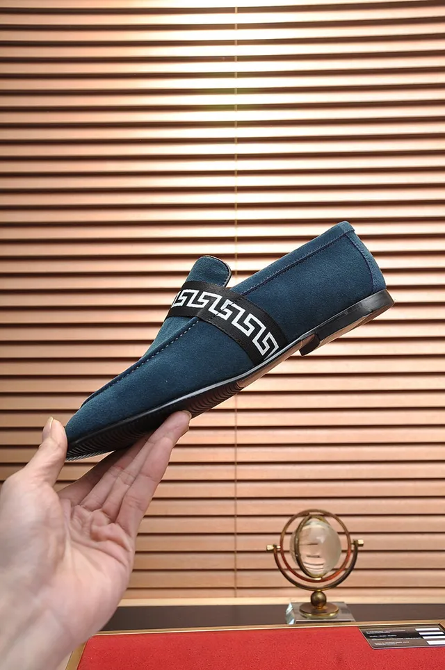 Gucci Navy Black Suede Upper Greek Key Web Strap Loafer 6