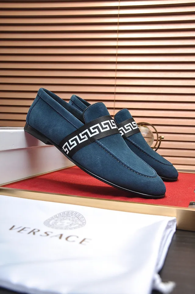Gucci Navy Black Suede Upper Greek Key Web Strap Loafer 8